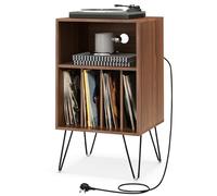 Soporte para tocadiscos con estación de carga, mesa auxiliar giratoria, 5 estantes y gestión de cables, armario de almacenamiento de vinilo para sala de estar y dormitorio