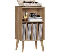 Soporte para tocadiscos, moderno soporte para tocadiscos que puede acomodar hasta 160 álbumes, soporte de almacenamiento de vinilo de Mid-Century, mesa con patas de madera, estante para tocadiscos