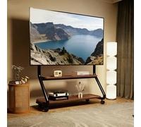 Soporte para TV, Carrito para televisores con Ruedas, Estante para televisión de Suelo, con Panel Perforado de Almacenamiento y Dos estantes, Soporte móvil para TV de Suelo(Black,Large)