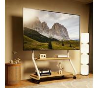 Soporte para TV, Carrito para televisores con Ruedas, Estante para televisión de Suelo, con Panel Perforado de Almacenamiento y Dos estantes, Soporte móvil para TV de Suelo(White,Medium)