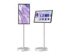 Soporte para TV con Ruedas de 21.5 Pulgadas Televisión portátil FHD 1080P 4+64 GB/6+128 GB Pantalla táctil giratoria de 360° para Uso en Interiores Exteriores(White,4+64G)