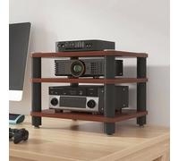 Soporte para TV con soporte Hi-Fi, soporte multifuncional para impresora, base amortiguadora, bordes redondeados, soporte para audio y video, tablero de madera y estructura de acero, estante para di