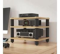 Soporte para TV con soporte Hi-Fi, soporte multifuncional para impresora, base amortiguadora, bordes redondeados, soporte para audio y video, tablero de madera y estructura de acero, estante para di