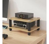 Soporte para TV con soporte Hi-Fi, soporte multifuncional para impresora, base amortiguadora, bordes redondeados, soporte para audio y video, tablero de madera y estructura de acero, estante para di