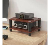 Soporte para TV con soporte Hi-Fi, soporte multifuncional para impresora, base amortiguadora, bordes redondeados, soporte para audio y video, tablero de madera y estructura de acero, estante para di