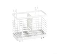 Soporte para utensilios de cocina con compartimentos dobles, organizador de acero inoxidable con diseño ventilado abierto y base antideslizante (blanco, grande)
