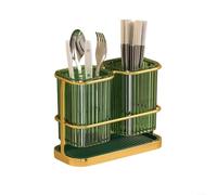 Soporte para utensilios de cocina de doble tubo para palillos, tenedores, cucharas, almacenamiento con organizador de drenaje de fregadero para una gestión eficiente del espacio de la cocina (parte