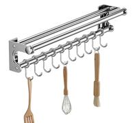 Soporte para utensilios de cocina montado en la pared, estante de almacenamiento de acero inoxidable con ganchos, guía de cocina sin taladrar para cortador, tapa