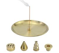 Soporte para varillas de incienso, 4 en 1, soporte para varillas de incienso de latón, 9 agujeros, quemador de incienso, quemador de incienso, conos de meditación, con 1 enchufe