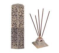 Soporte para varillas de incienso de piedra hecho a mano, quemador de torre largo de tamaño king, alcanfor, vela de té, Dhoop Batti, portavelas para yoga, meditación y decoración del hogar (floral)