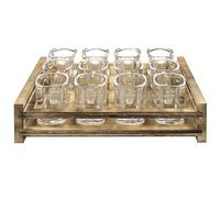 Soporte para vasos de madera - Bandeja de presentación de 26,7 cm, puede contener 12 vasos cuadrados | Bandejas de whisky de madera quemada para fiestas, bodas, navidades, accesorios de barra de
