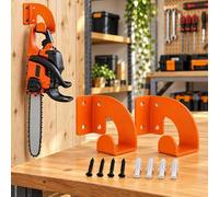 Soporte Pared Motosierra para Husqvarna-135 Mark II, Naranja 2 Uds | Dos soportes metálicos con gancho curvo para guardar la motosierra elevada, ordenada y lista para usar.