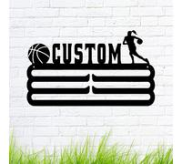 Soporte personalizado para medallas de premio de baloncesto, colgador de medallas de nombre de jugador de baloncesto, 12 peldaños para medallas y cintas, exhibición de medallas de baloncesto