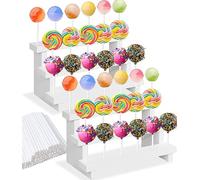 Soporte Piruletas 2pcs Soporte Cake Pops 3 Tier Lollipop Stand madera 17 Holes Con Palos de Piruleta para Bodas Baby Showers Fiestas de Cumpleaños Aniversarios