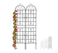 Relaxdays Set de 4 Soportes Plantas Metálicos, con Estacas, Enrejado para Trepadoras, 220 x 50 cm, Jardín, Negro