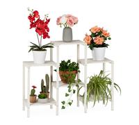 relaxdays Soporte Plantas Decorativo, Estantería Flores de Interior, Expositor, Madera, 70 x 89 x 26,5 cm, Blanco