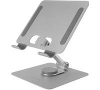 Mars Gaming MA-RST, Soporte para Tablet y Convertibles 2en1 hasta 13", Giratorio 360º + Ajustable en Altura y Ángulo 180º, Soporte Tablet Plegable de Acero Liviano, Antideslizante, Gris Plateado