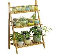Soporte plegable de bambú de 3 niveles con barra trasera, estante para interiores y exteriores, ideal para balcón, jardín y decoración del hogar
