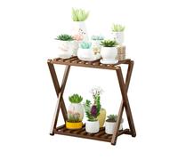 Soporte plegable de bambú de dos niveles, versátil, adecuado para uso en interiores, para múltiples plantas, ideal para jardín, terraza o balcón.