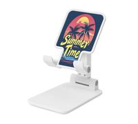 Soporte plegable retro para teléfono celular, diseño de palmeras y atardecer, ángulo ajustable, altura de escritorio, portátil, compatible con todos los teléfonos inteligentes, estilo blanco