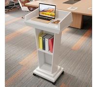 Soporte portátil de madera para atril con almacenamiento, púlpito de iglesia móvil para aula, conferencias y auditorios, escritorio de pie de suelo, acabado blanco