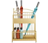 Soporte portátil moderno para paraguas con estante de doble capa y bandeja de goteo extraíble, soporte grande de hierro independiente para escuela, hotel y centro comercial, altura 60 cm (dorado, 48 x
