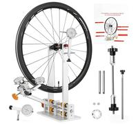 Soporte profesional de alineación de ruedas, con rodamientos, compatible con ruedas de 16-29 pulgadas, preparado para eje pasante (varilla 25 cm), incluye llave de radios para nipples 10-15G.(Gold)