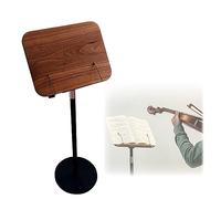 Soporte profesional de la hoja de nogal con la base de aluminio, altura ajustable 64-122cm, control del ángulo de 180 grados, estante de exhibición de madera estable para orquestas, conductores y prác