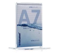 Soporte publicitario como soporte en T, soporte en T en formato vertical DIN A7, soporte de mesa transparente de PLEXIGLAS original