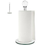 Soporte redondo de cristal plateado para toallas de papel, dispensador de pañuelos de diamantes de vidrio, independiente para cocina, baño, base de 30 cm de diámetro