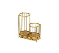 Soporte redondo dorado para paraguas con bandeja de goteo, diseño hueco, ideal para paraguas pequeños y grandes, tacos de billar, bates de béisbol y juguetes para niños, tamaño compacto