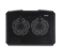 Soporte refrigerante portátil Hama Black Metal 2 ventiladores LED azul hasta 15,6" ajuste altura