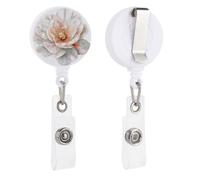 Soporte retráctil para tarjetas de identificación con diseño de flor de San Valentín blanca con matices rosados, para médicos, enfermeras, estudiantes, trabajadores de oficina