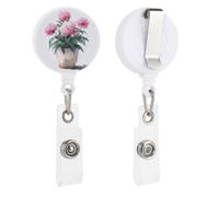 Soporte retráctil para tarjetas de identificación con diseño de flores de peonía en una maceta, para médicos, enfermeras, estudiantes, trabajadores de oficina