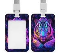Soporte retráctil para tarjetas de identificación con diseño de tigre de neón en la selva oscura, protector de tarjetas, placa de nombre, para trabajo, oficina, médico, enfermera
