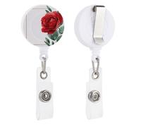 Soporte retráctil para tarjetas de identificación con marco floral de rosas rojas en acuarela para médicos, enfermeras, estudiantes, trabajadores de oficina