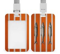 Soporte retráctil para tarjetas de identificación de tres sardinas a rayas naranjas y blancas, protector de tarjetas, placa de nombre, para trabajo, oficina, médico, enfermera