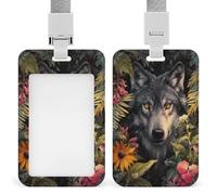 Soporte retráctil para tarjetas de identificación, diseño de lobo de fantasía, flores y hojas, protector de tarjetas, para el trabajo, oficina, médico, enfermera