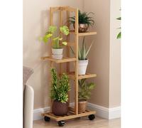 Soporte Rodante De Bambú para Plantas De Interior Y Exterior, Soporte para Macetas con Ruedas, Estantería Escalonada para Patio, Jardín, Esquina, Balcón, Sala De Estar, 4 Niveles