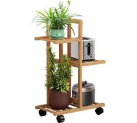 Soporte Rodante De Bambú para Plantas De Interior Y Exterior, Soporte para Macetas con Ruedas, Estantería Escalonada para Patio, Jardín, Esquina, Balcón, Sala De Estar, 3 Niveles