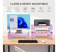 Soporte rosa para monitor con cajón de almacenamiento y portalápices, elevador para portátil ajustable en 3 alturas (PTT003-P), compatible con la