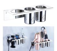 Soporte Secador de Pelo, Soporte para Secador de Pelo, Acero Inoxidable Soporte Secador, Porta Secador Pelo Pared Autoadhesivo, Soporte Secador Y Plancha Apto para Baño, Peluquería, Hotel, Plata