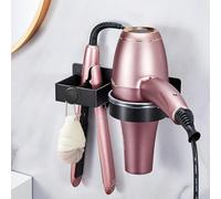 Soporte Secador de Pelo, Universal Soporte Secador de Pelo y Plancha de Metal, Soporte para Secador de Pelo de Pared Sin Taladrar, Estante de Almacenamiento para Baño, Dormitorio,Hotel (con Tornillos)