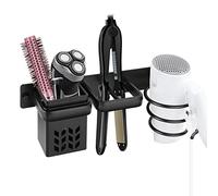 Soporte Secador de Pelo y Plancha Soporte Plancha Pelo Colgador Secador Pelo Aluminio con Organizador de Cables para Baño Dormitorio Hotel Peluquería | Negro