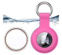 Soporte seguro impermeable para Apple AirTag con llavero, funda duradera resistente a los arañazos, llavero protector AirTag para llaves, mascotas, equipaje, mochilas y más (rojo rosa)