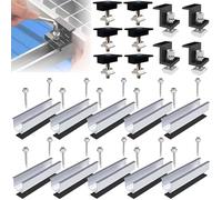 Soporte Solar para Techo Metálico ANFIL® - Kit de Montaje Ajustable con Rieles de 12 cm y Accesorios, Aluminio Negro, Ideal para Módulos y Paneles Solares en Techo Plano (para 4 paneles solares)