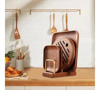 Soporte Tabla Cortar - 16.6x10cm Organizador Estante Tablas, Almacenamiento | Base Madera Encimera Cocina Estante Para Platos Bandejas Sartenes - Soporte Tablas Madera & Acero Inoxidable