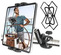 Soporte Tablet Barco Metal Resistente, Soporte iPad Timon Barco Yacht con Brazo de Aluminio, Polo Barra Tubo Manillar Abrazadera Bicicleta para Tablets y Teléfonos, de 4-13" (Con Correa Anticaídas)