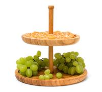 Relaxdays Bamboo Etagere Bandeja Circular de 2 Niveles, Bambú, Medidas: 24 x 25 x 25 cm, Peso: 0.9 Kg