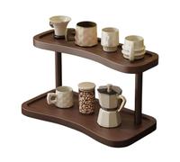 Soporte Tazas Madera - Doble Planta Marrón Panel Compuesto Robusto Dimensiones Estándar, Organizador Cocina Mesa Estable, Expositor Tazas Encimera Diseño | Estación Café Moderna Para Hogar